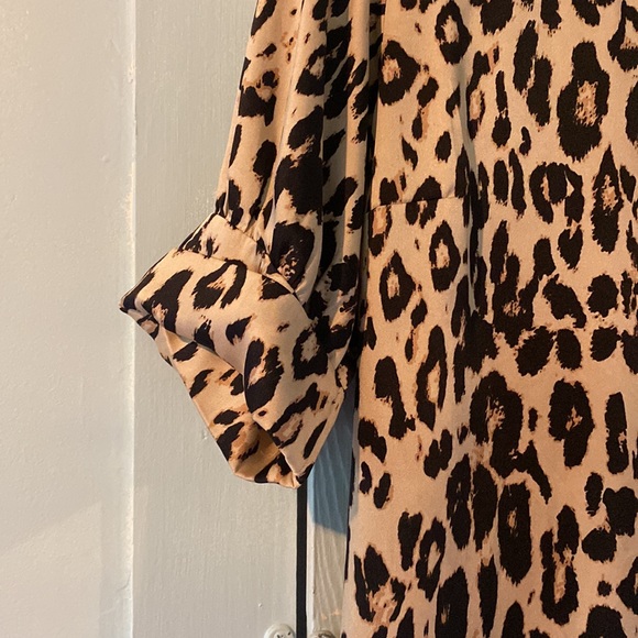 Silk Leopard Print Midi Dress with Mock Neck - Picture 2 of 6